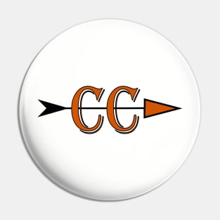 Cross Country team logo CC with an arrow in black and orange Pin