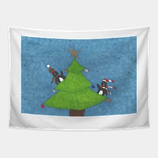 Penguins in a Christmas Tree Tapestry