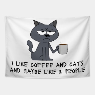 Funny Antisocial Coffee and Cat Design Tapestry
