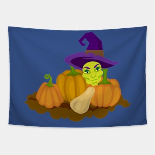 Halloween Pile of pumpkins With Witch Tapestry