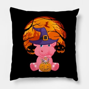 Hippopotamus pumpkin witch Pillow