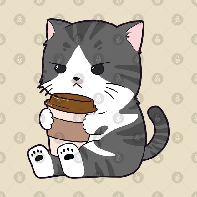 Tabby Cat Drinking Coffee by The Kitten Gallery