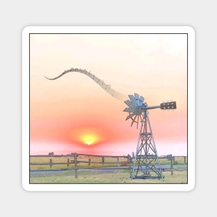 Farm Scene at Sunset with Windmill Playing Guitar Magnet