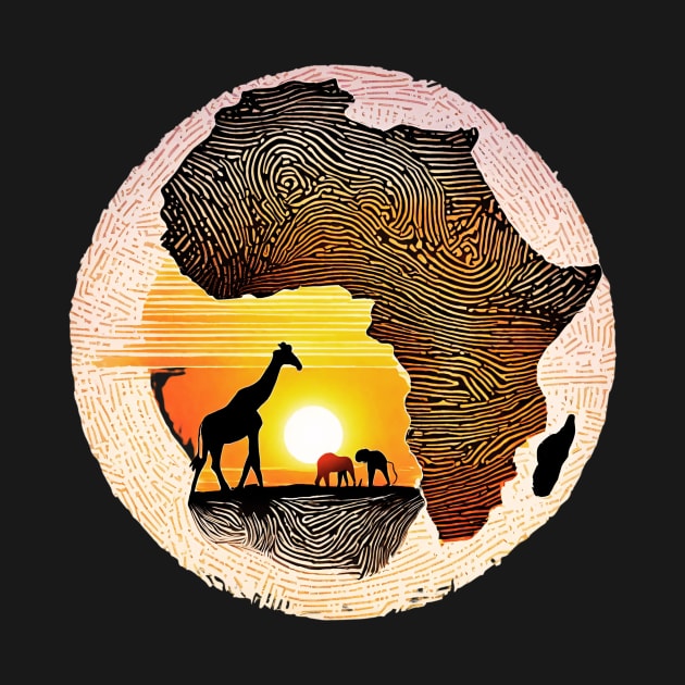 Africa Map, Sunset and animals by hippyhappy