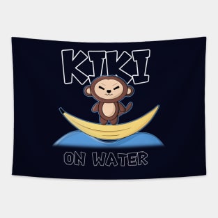 Cute Summer Kawaii Monkey On Banana Boat B Tapestry