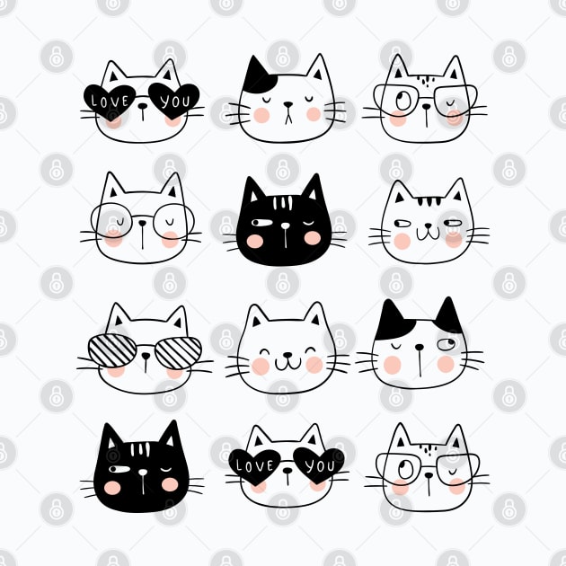 Cute Cat Set, Cute Cats and Kittens by Ribsa