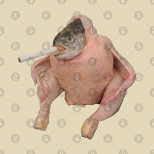 A smoking fish inside a chicken Fish Smoking A Cigarette Pillow