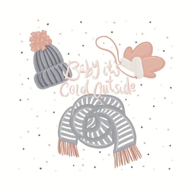 Baby it's cold outside Lettering Cosy Knitwear Cute Winter Digital Illustration by AlmightyClaire