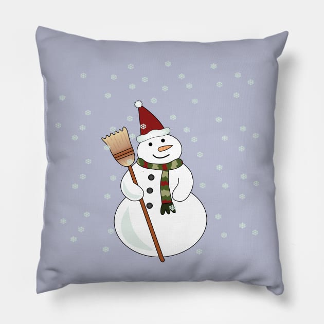 Christmas Snowman with Snowflakes Pillow by WarriorWoman