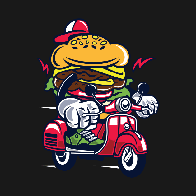 Cool Burger Who Ride Scooter by LineXpressions