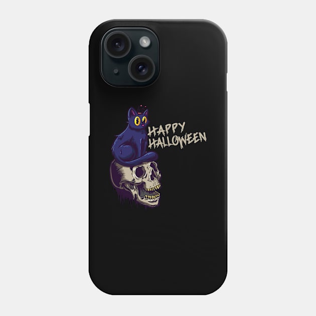 Happy Halloween Cat with Skull Costumes Phone Case by alpmedia