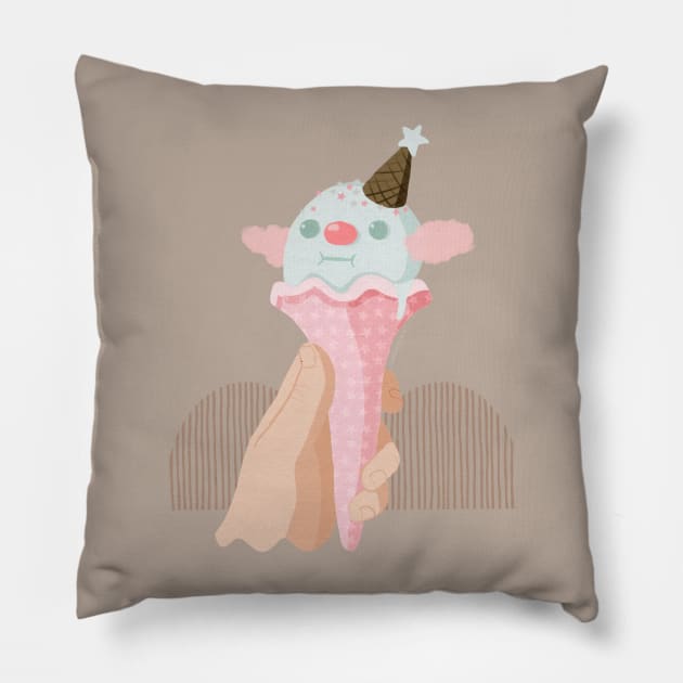 Clown Ice Cream Cone Jelly Gouache Painting Pillow by venglehart