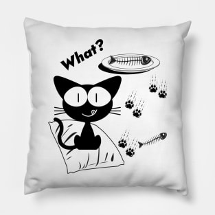 Cat What? Funny Black Cat Pillow