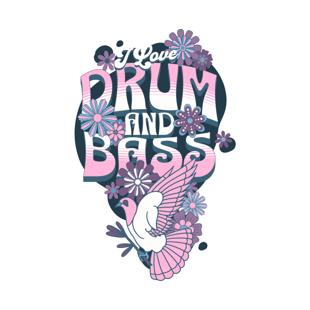DRUM AND BASS  - I Love Retro Bird (Pink/Purple) by DISCOTHREADZ 