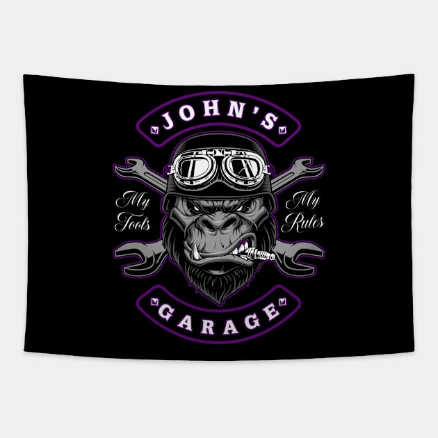 John's Garage Personalized Men's Gift Tapestry by grendelfly73