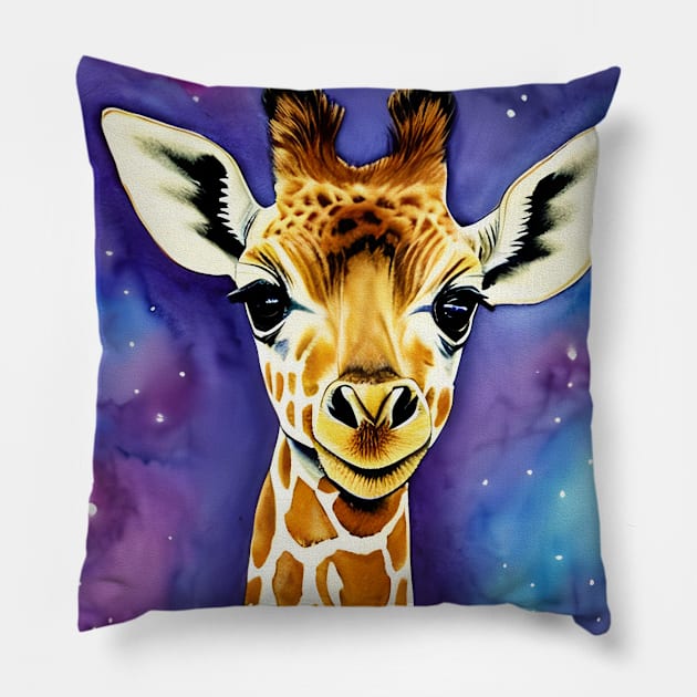 Cute Baby Giraffe Watercolor Digital Art Perfect original artwork for a baby or child's room. Pillow by SeaStories