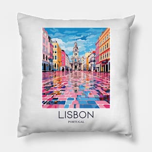 A Pop Art Travel Print of Lisbon - Portugal Pillow