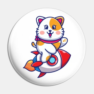 Cute cat riding rocket cartoon Pin