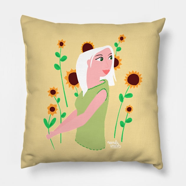 Sunflower girl Pillow by Aurealis