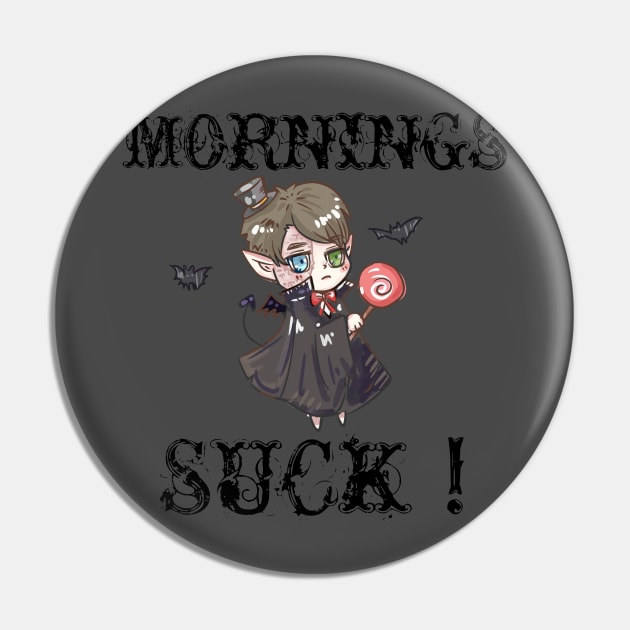 Mornings Suck Vampire Fangs Pin by houssem