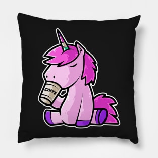 Cute Unicorn Drinking Coffee Kawaii Neko Anime design Pillow