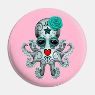 Blue Day of the Dead Sugar Skull Baby Octopus Pin