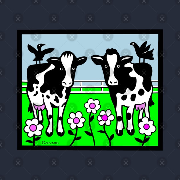 Happy Cows in Flowered Pasture by Designs by Connie