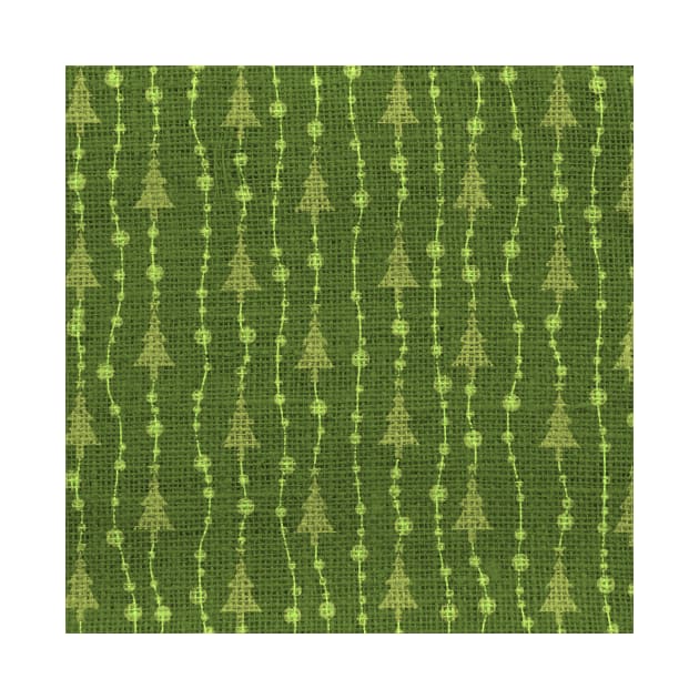 Light Green Christmas Trees on Dark Green Burlap Cloth by podartist