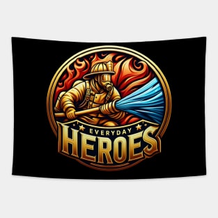 Heroic Firefighter Battling Blaze Tapestry