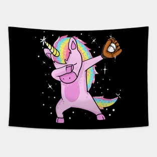 Dabbing Unicorn Catching a Baseball - Softball Humorous Dab Gift Shirt Tapestry