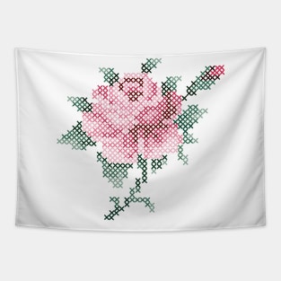 Rose blooms in cross stitch embroidery digital illustration by Akbaly Tapestry