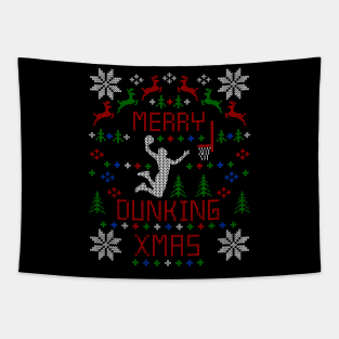 Merry Dunking Christmas Basketball Ugly Christmas Sweater Design Tapestry