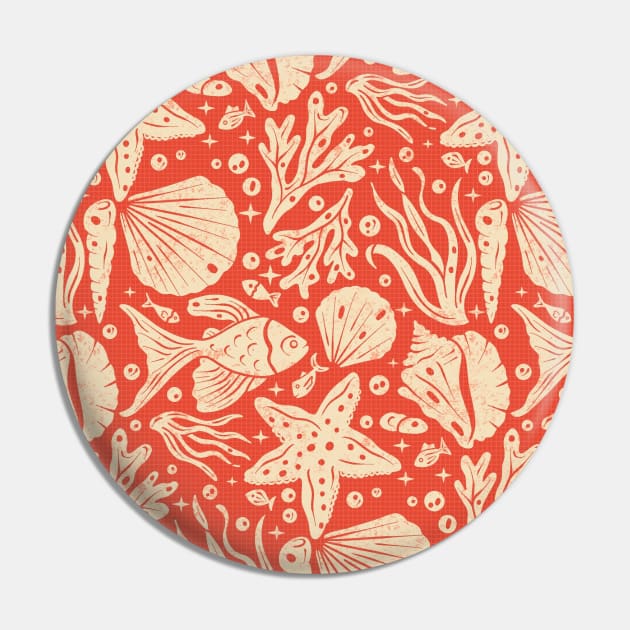 Block Printing Sea Life on Red Pin by Simplulina