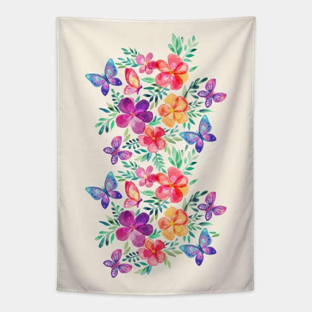 Summer Blooms & Butterflies on cream Tapestry by micklyn