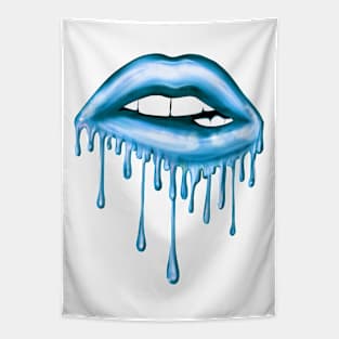 Metallic Dripping Blue Lips Tapestry