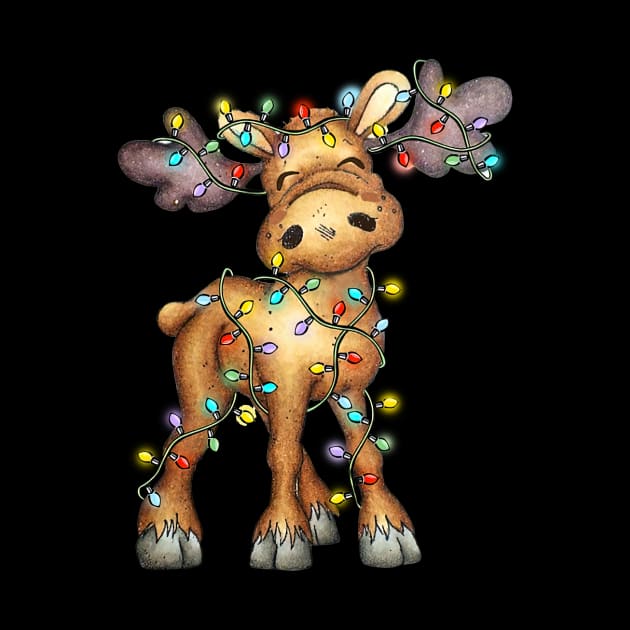 Moose Xmas Color Lights Merry Christmas by cogemma.art