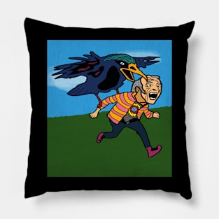 drawing crow chasing man Pillow