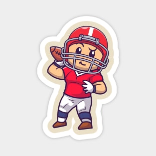 Cute Rugby Player Hold Rugby Ball Cartoon Magnet