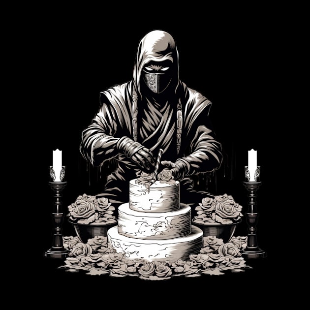 Ninja Birthday Cake: Gothic Style Sepia Illustration by YUED