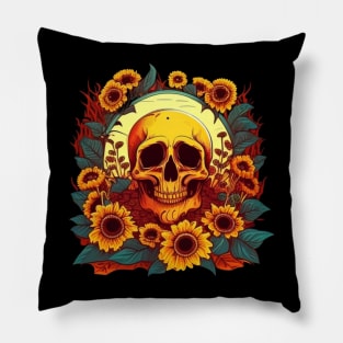 Skull with sunflower Pillow