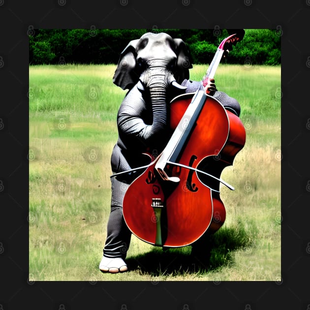 An Elephant Playing Upright Bass In A Park by Musical Art By Andrew