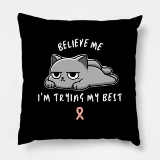 Uterine Cancer Warrior Cat With Awareness Ribbon Pillow