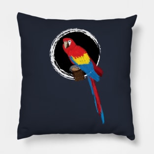 Artwork of a Sitting Scarlet Macaw Parrot II Pillow