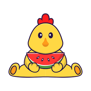 Cute chicken eating watermelon. T-Shirt