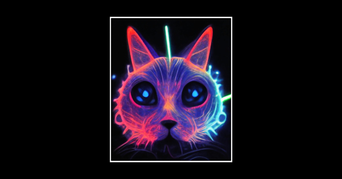 neon art cat Abstract Cat Sticker TeePublic
