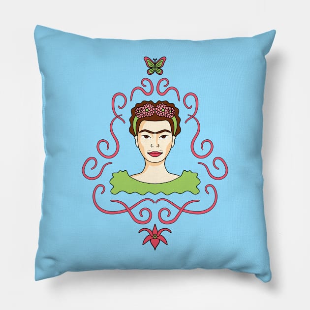 Adorable Cute Cartoon Frida Kahlo Pillow by Twist Design