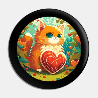 Orange Cat Heart In The Garden - Love Cats Pin