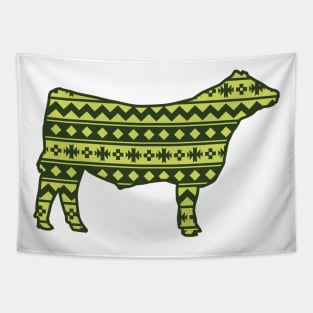 Livestock Show Steer with Green Southwest Pattern Tapestry