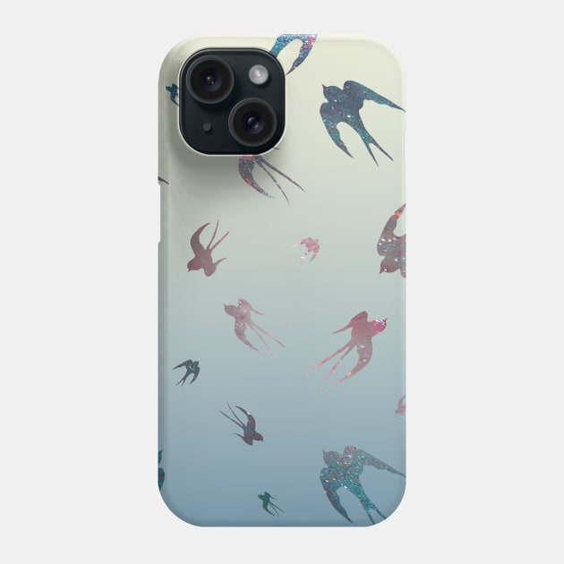 Flying swallows galaxy silhouettes pattern Phone Case by Blacklinesw9