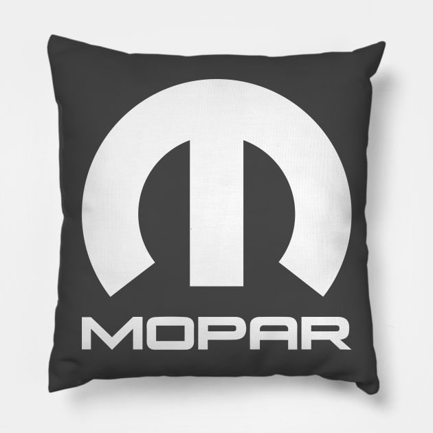 White Mopar Logo Pillow by JosieJ